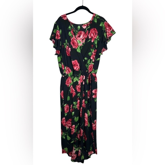 Romantic Black Floral Assymetrical Dress (Hi/Low). Size 2X. - Picture 1 of 8